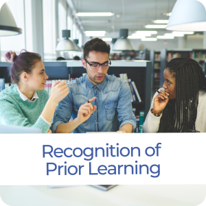 Three people in a library setting with Recognition of Prior Learning banner.